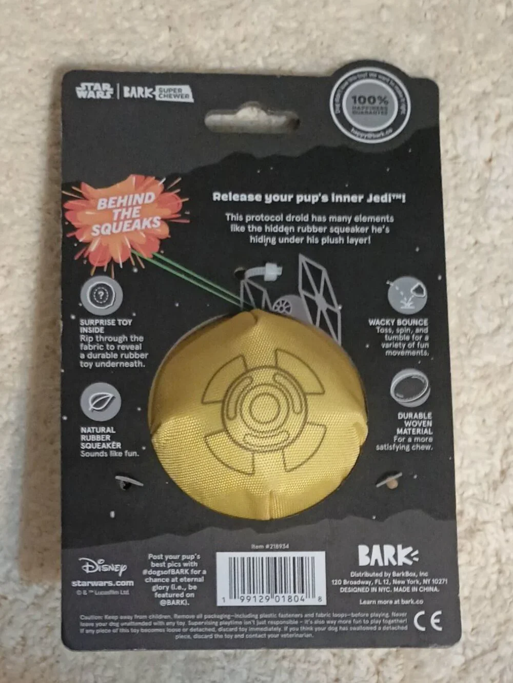 NWT~BARK Star Wars C-3PO Super Chewable Dog Toy for Medium-Sized Dogs 20-50 lbs.